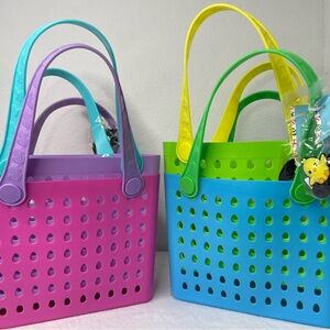 Lot Of 4 Seasonal Collection Easter Basket Blue, Pink, Green, And Purple